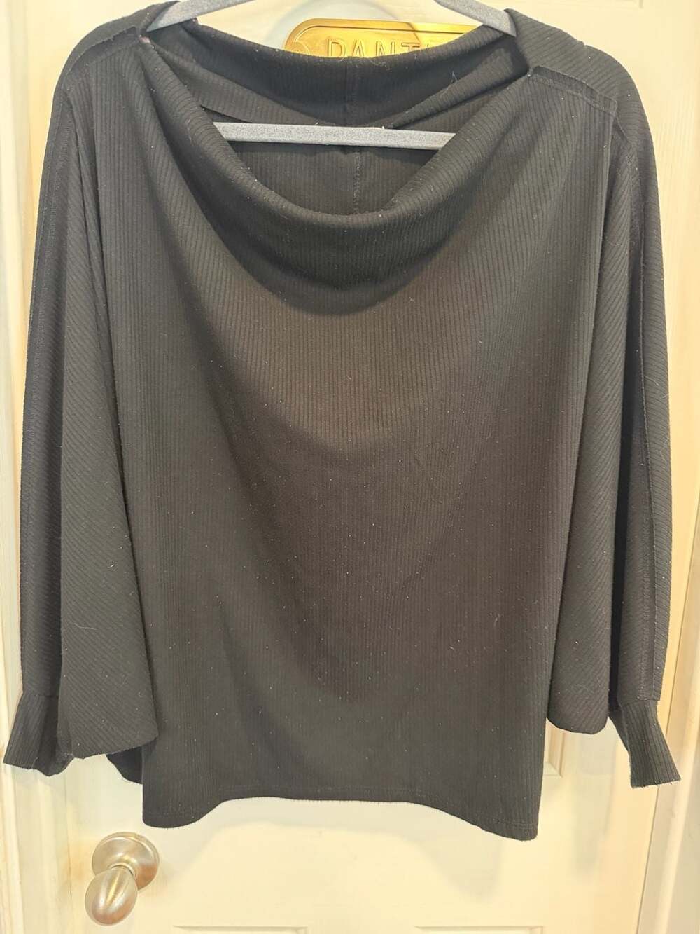 entro Women’s Black Cowl Neck Ribbed Dolman Sleeve Top Oversized Tunic